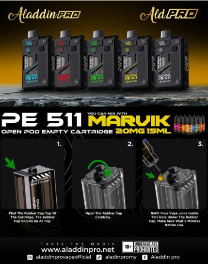 Aladdin Pro PE511 COOLIO FLAVOR 18K 18000 Puffs DSP Pod Fullset and Cartridge - Image 2